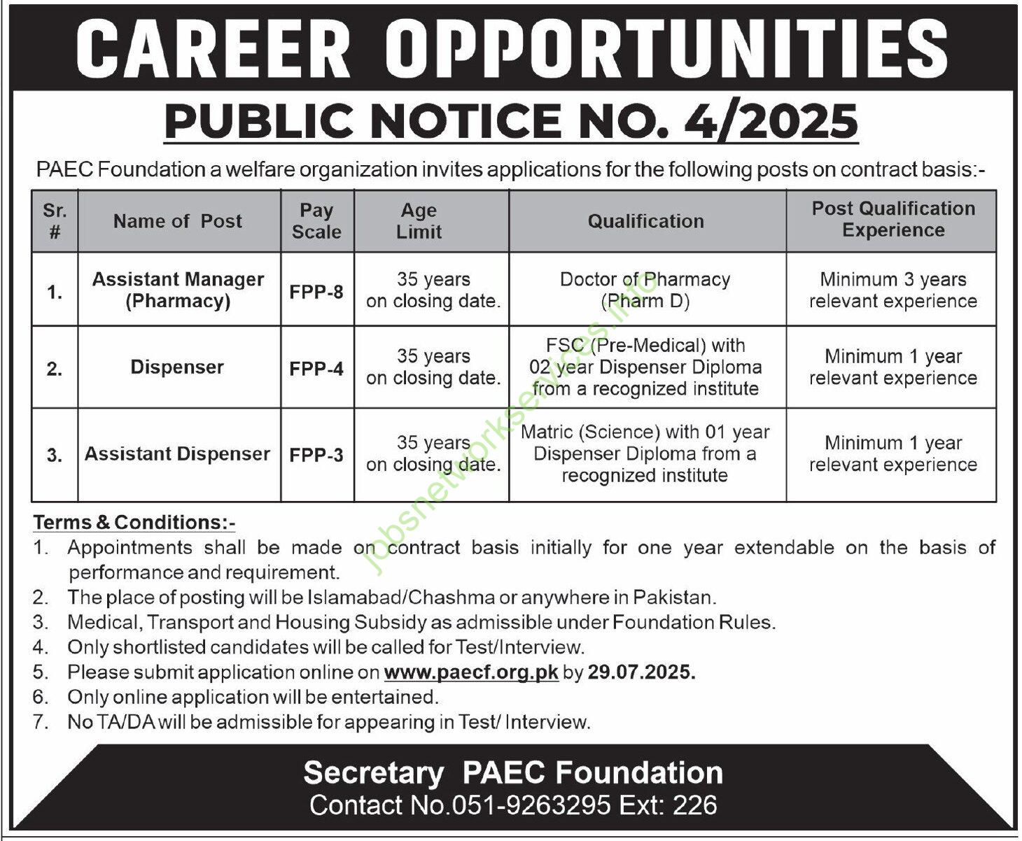 Pakistan Atomic Energy PAEC Jobs 2025 Latest PAECF Foundation Jobs