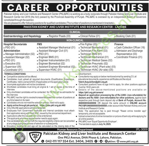 Pakistan Kidney and Liver Institute PKLI Jobs 2025