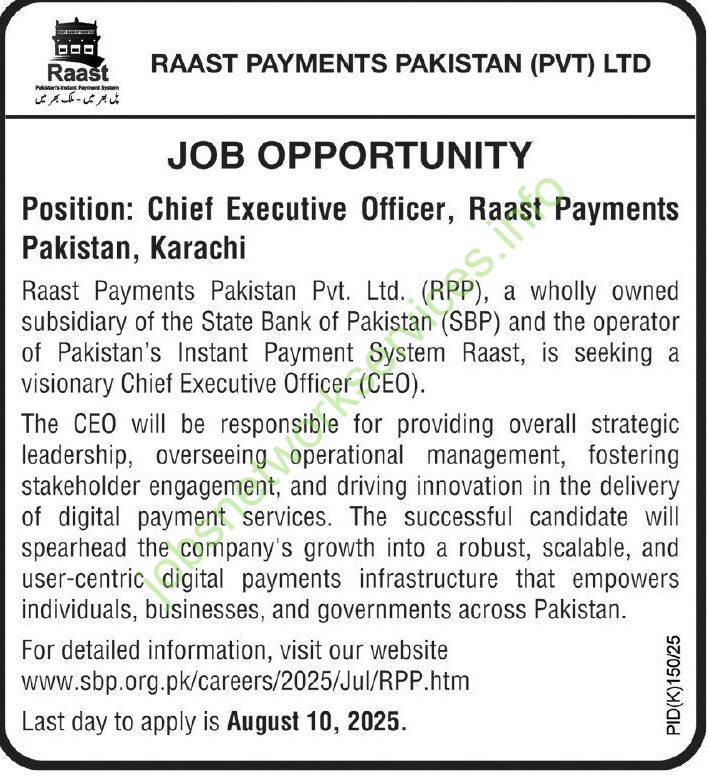 Raast Payments Pakistan Jobs 2025