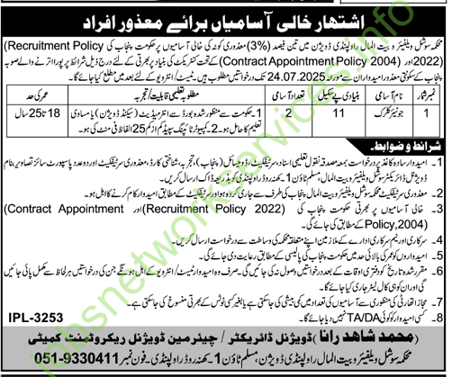 Social Welfare Department Rawalpindi Jobs 2025