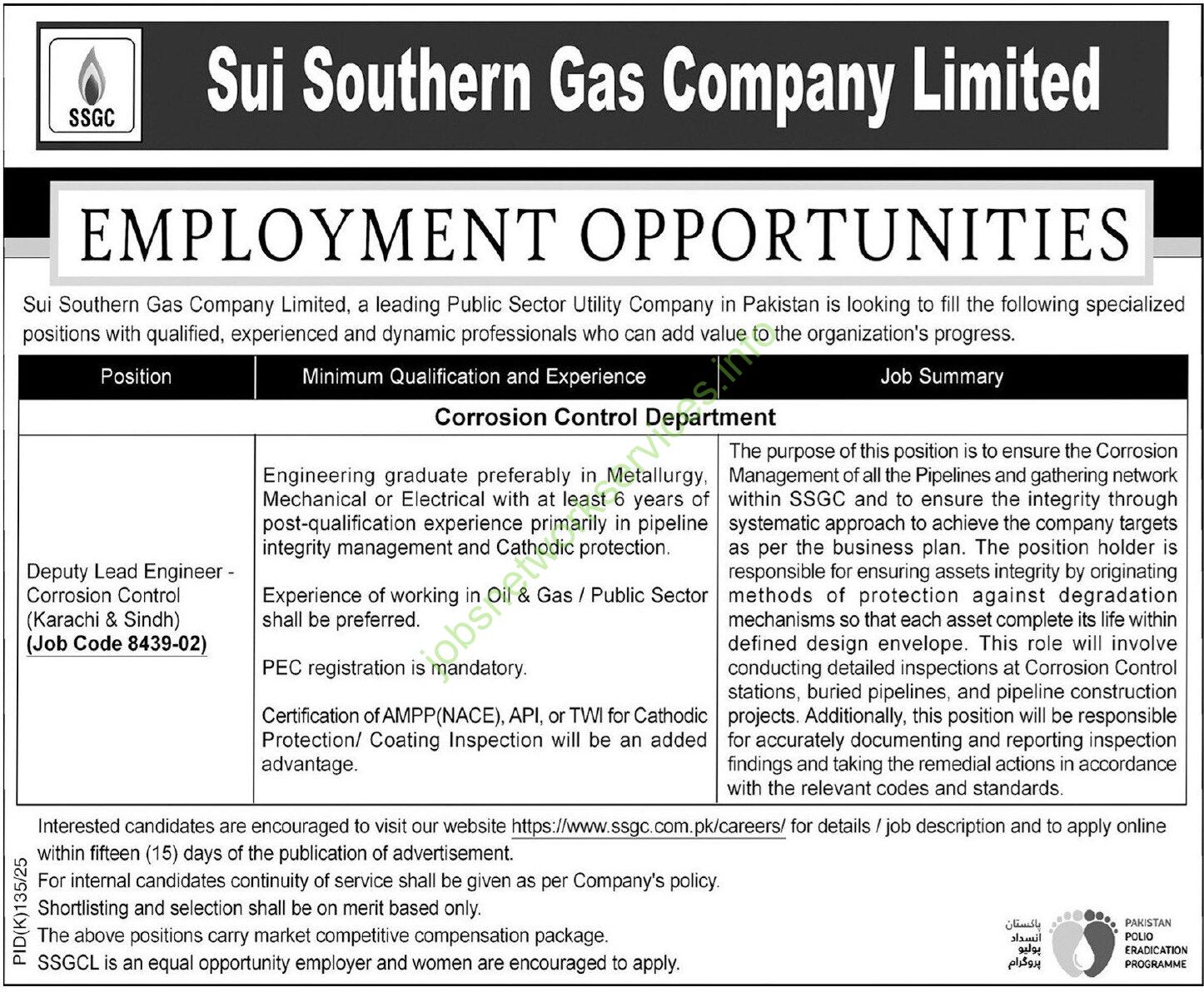 Sui Southern Gas Company Limited SSGC Jobs 2025 Apply Online