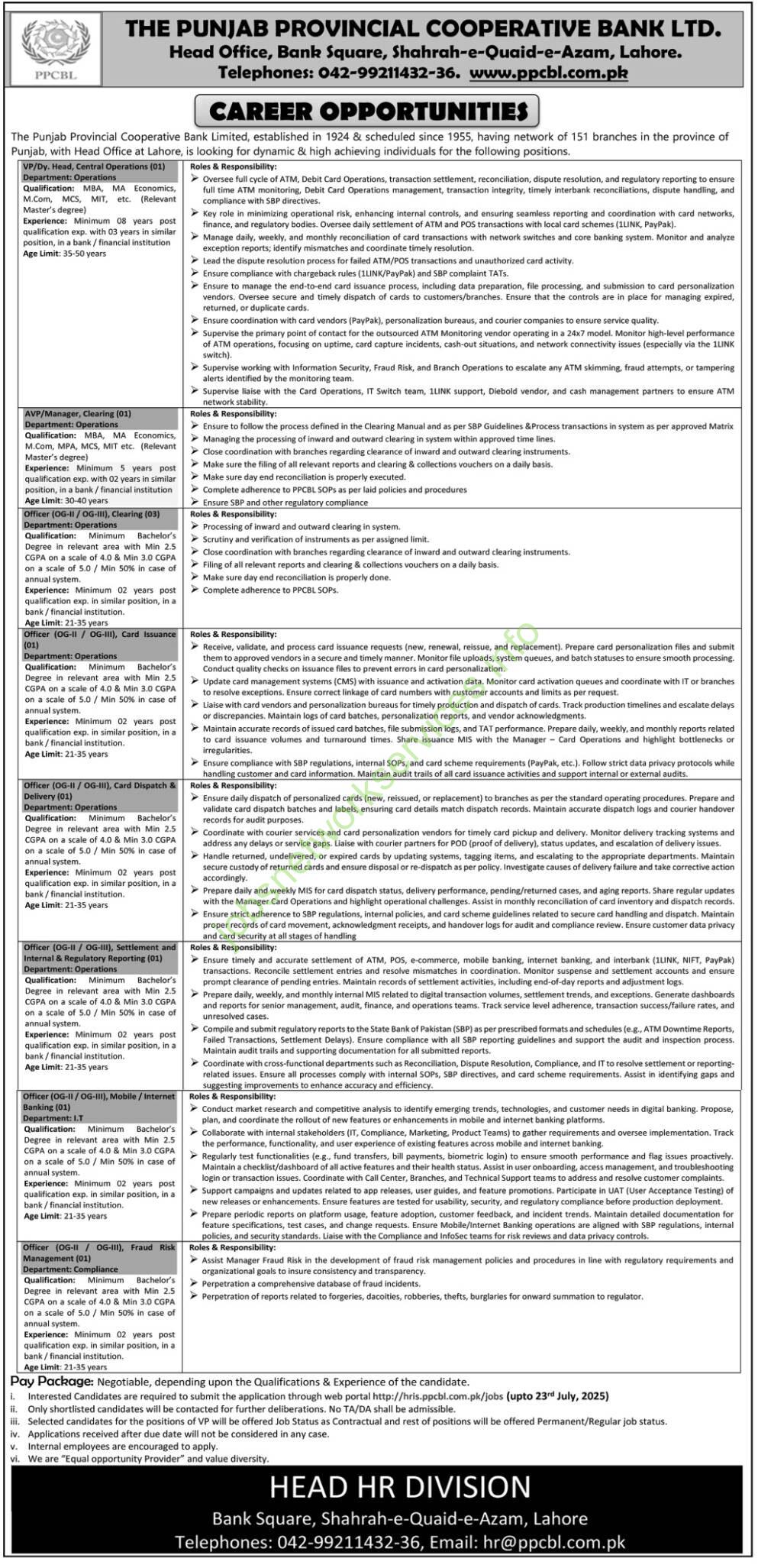 The Punjab Provincial Cooperative Bank Ltd PPCBL Jobs 2025