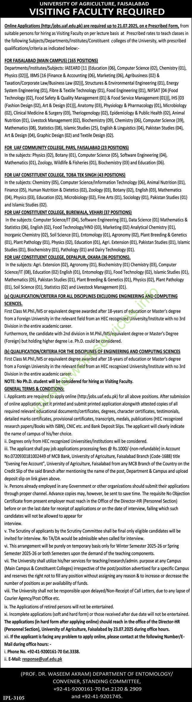 University of Agriculture Faisalabad UAF Jobs 2025