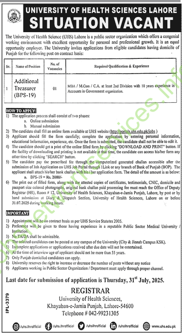 University of Health Sciences Lahore Jobs 2025 Latest UHS Jobs