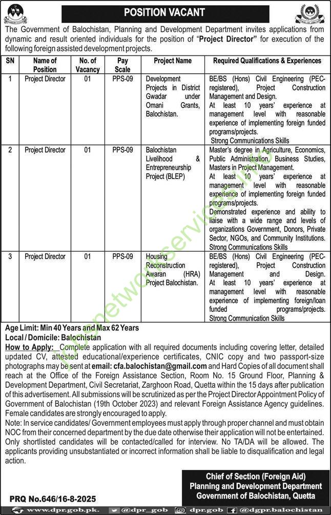 Planning and Development Department Government of Balochistan Jobs 2025 Online Apply
