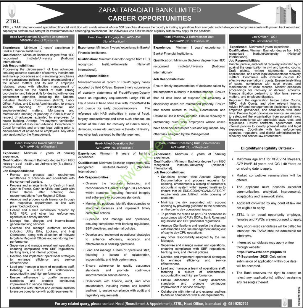 ZTBL Bank New Jobs 2025 Online Apply Now