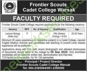Cadet College Warsak CCW New Jobs 2025