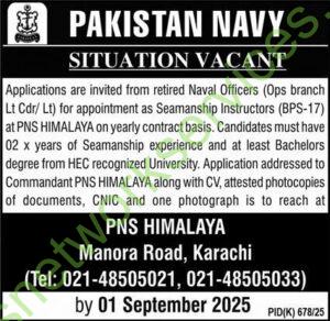 Pakistan Navy Situation Vacant For Pns Himalaya New Jobs 2025