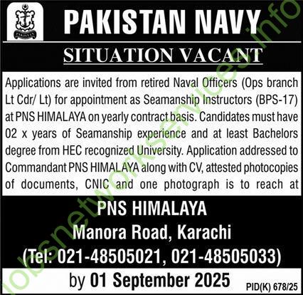 Pakistan Navy Situation Vacant For Pns Himalaya New Jobs 2025
