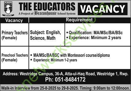 The Educators School Rawalpindi Jobs 2025