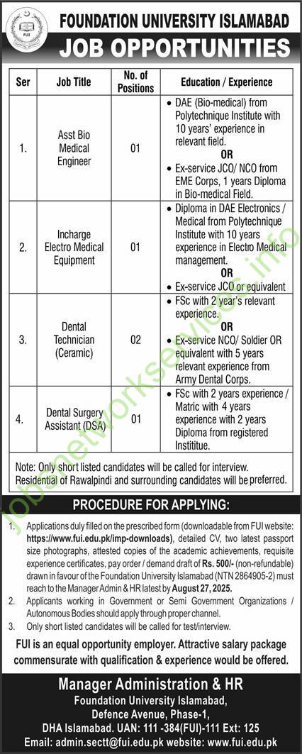 Foundation University Islamabad Job Opportunities 2025