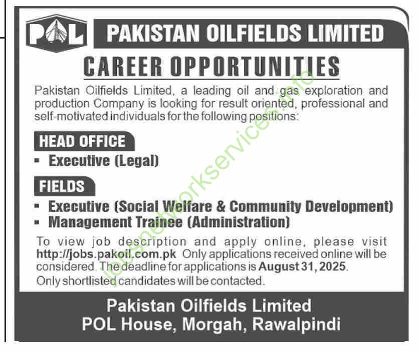 Pakistan Oilfields Limited POL New Jobs 2025