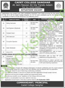 Cadet College Sanghar New Jobs 2025