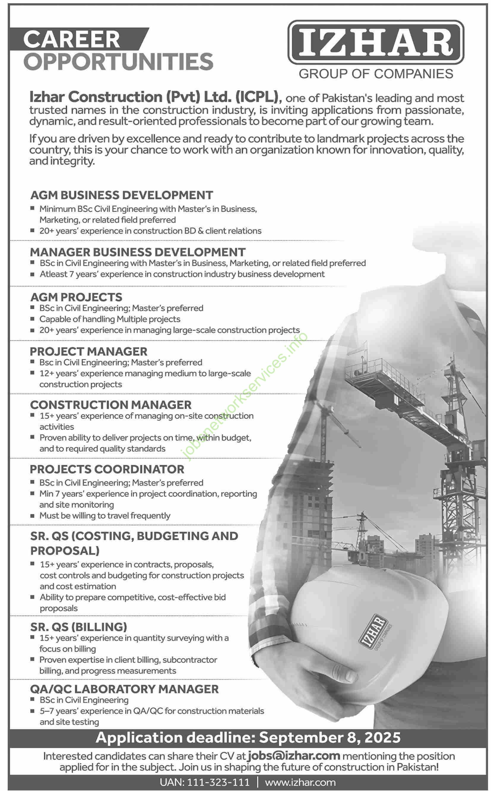 Izhar Construction (Pvt) Ltd. (ICPL) New Jobs 2025