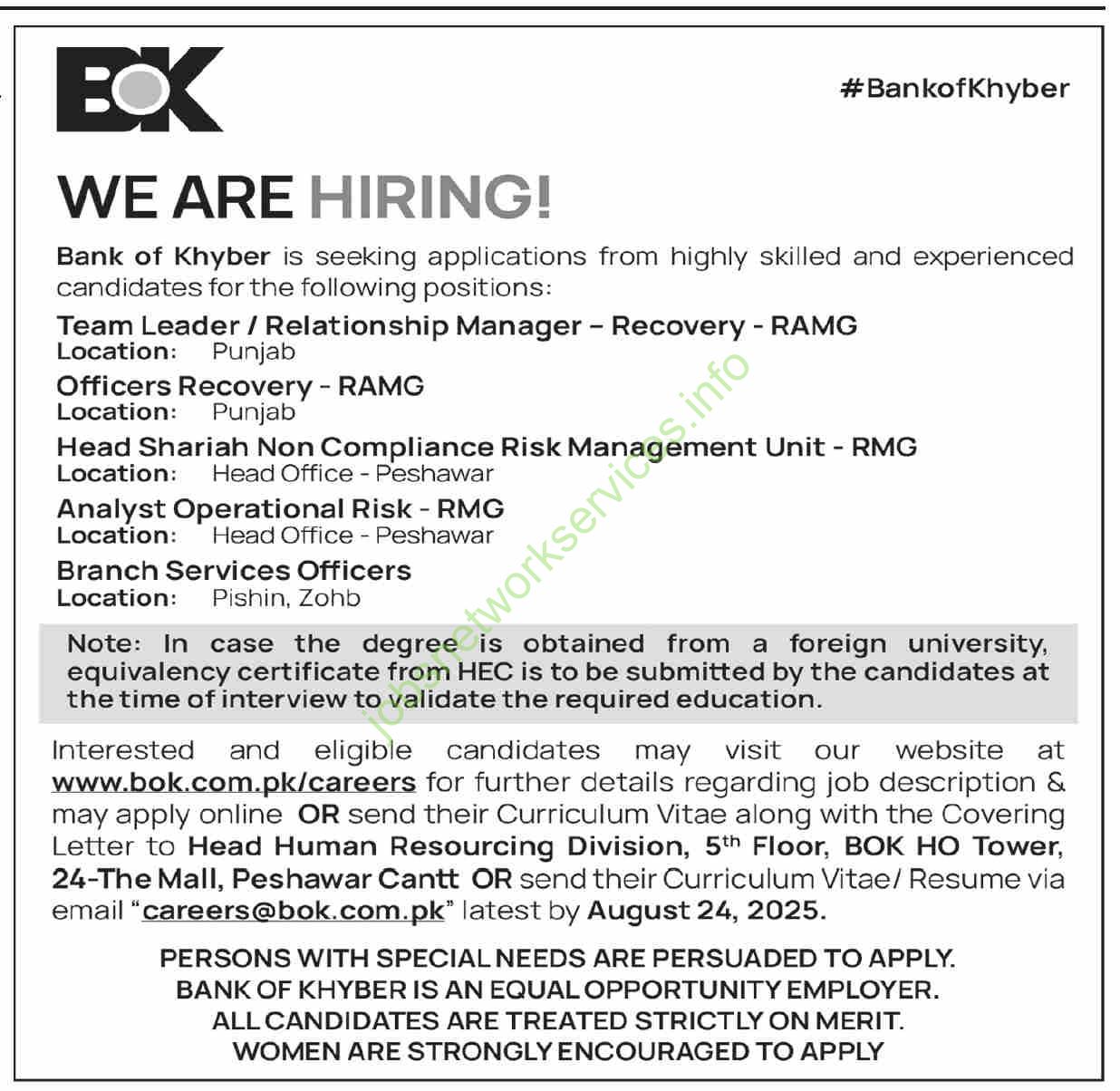 Bank of Khyber BOK Jobs 2025 Latest