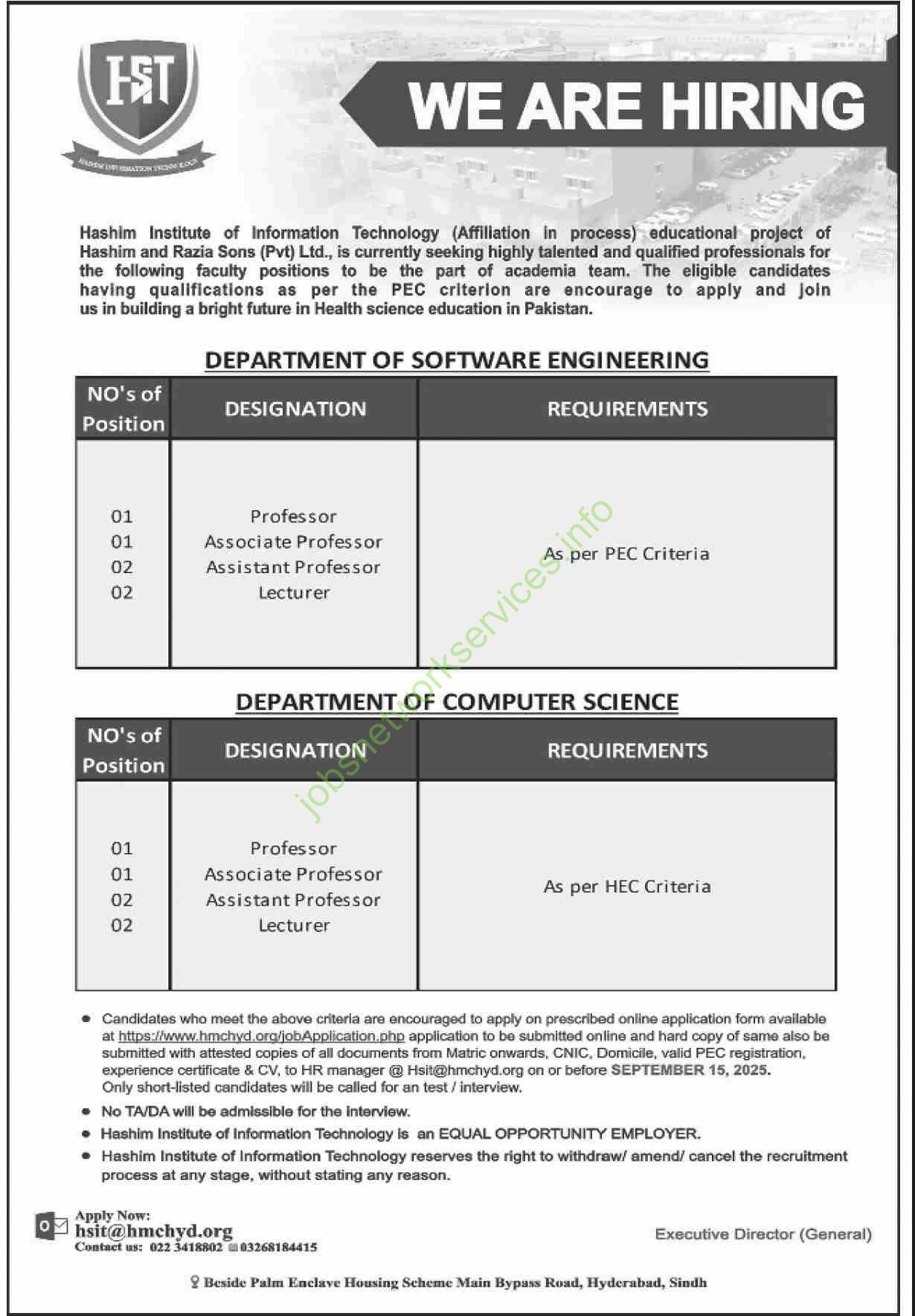 Hashim Institute of Information Technology Jobs 2025