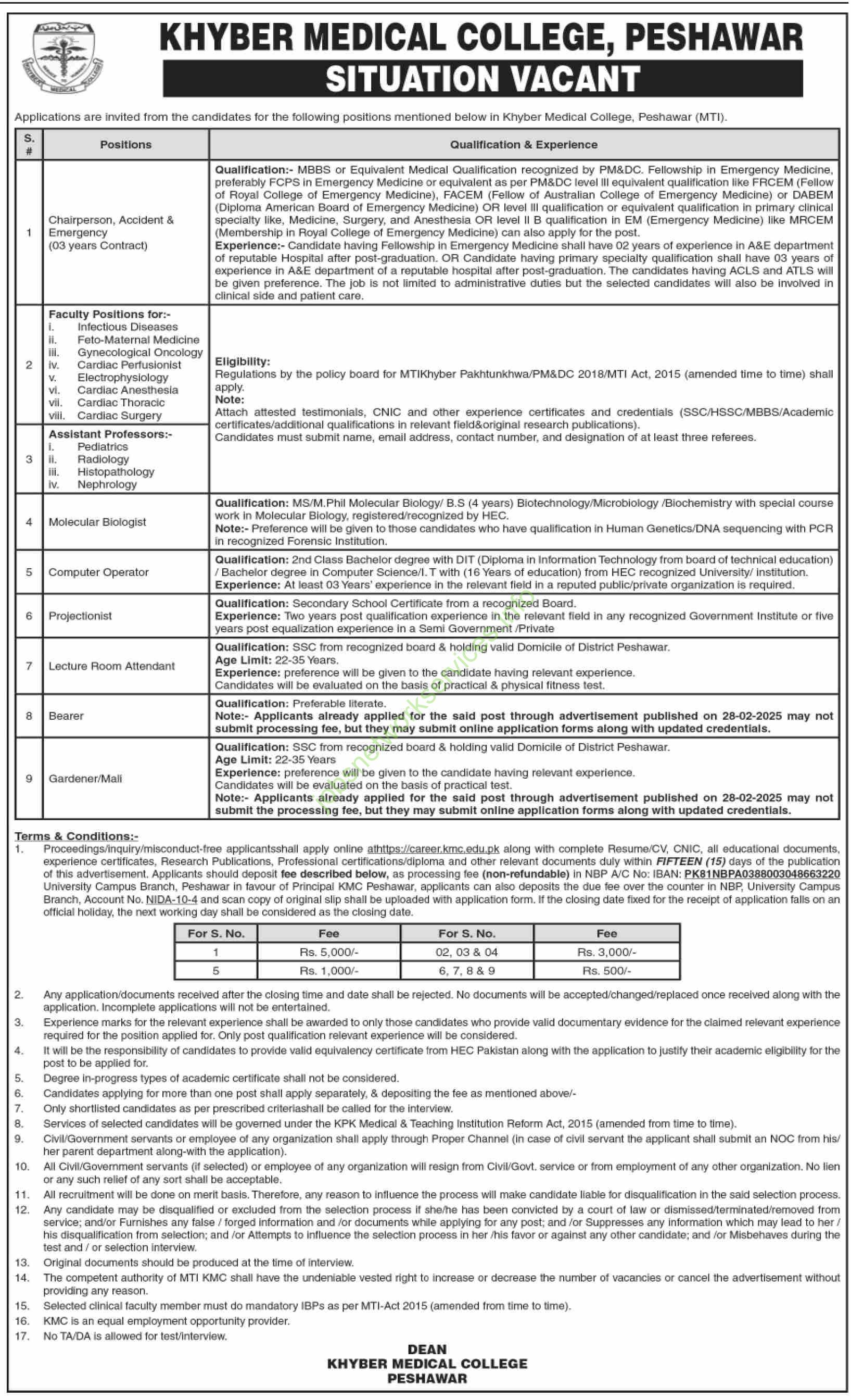 Khyber Medical College Peshawar Jobs 2025 Latest KMC Jobs