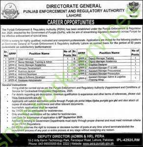 Punjab Enforcement & Regulatory Authority (PERA) Jobs 2025 Online Apply Now