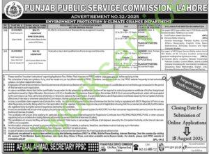 Job Opportunities via PPSC – Lahore | Environment Protection & Climate Change Department Jobs 2025