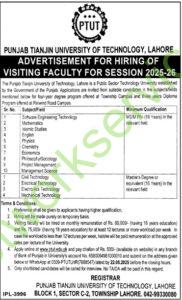 The Punjab Tianjin University of Technology, Lahore Jobs 2025 Online Apply Now