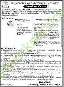University of Balochistan New Jobs 2025 Online Apply