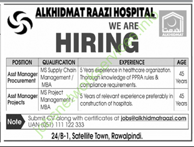 Alkhidmat Raazi Hospital Rawalpindi Jobs 2025