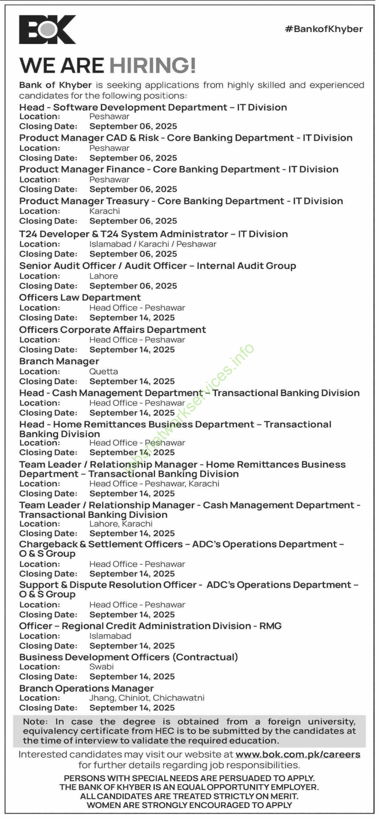 Bank of Khyber Jobs 2025 Latest BOK Jobs
