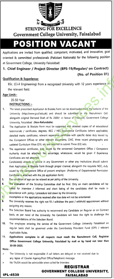 Government College University Faisalabad Jobs 2025 Latest GCUF Jobs