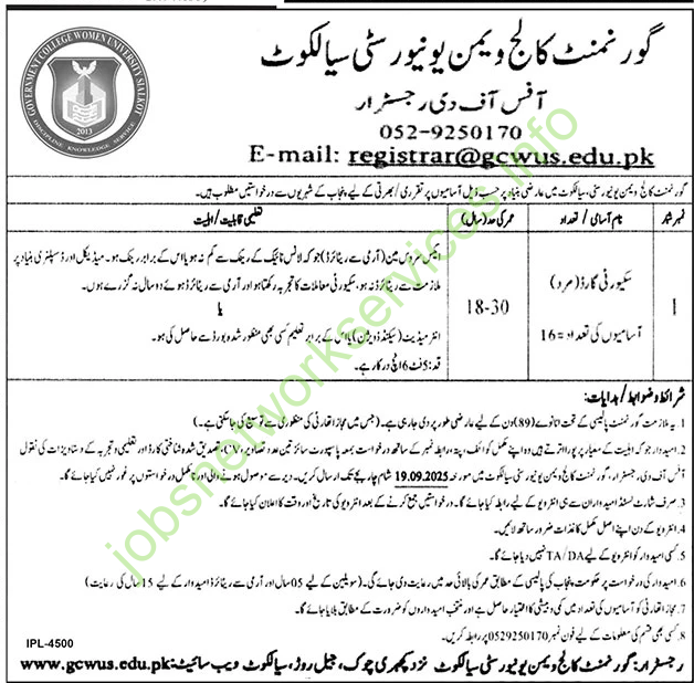 Government College Women University Sialkot Jobs 2025