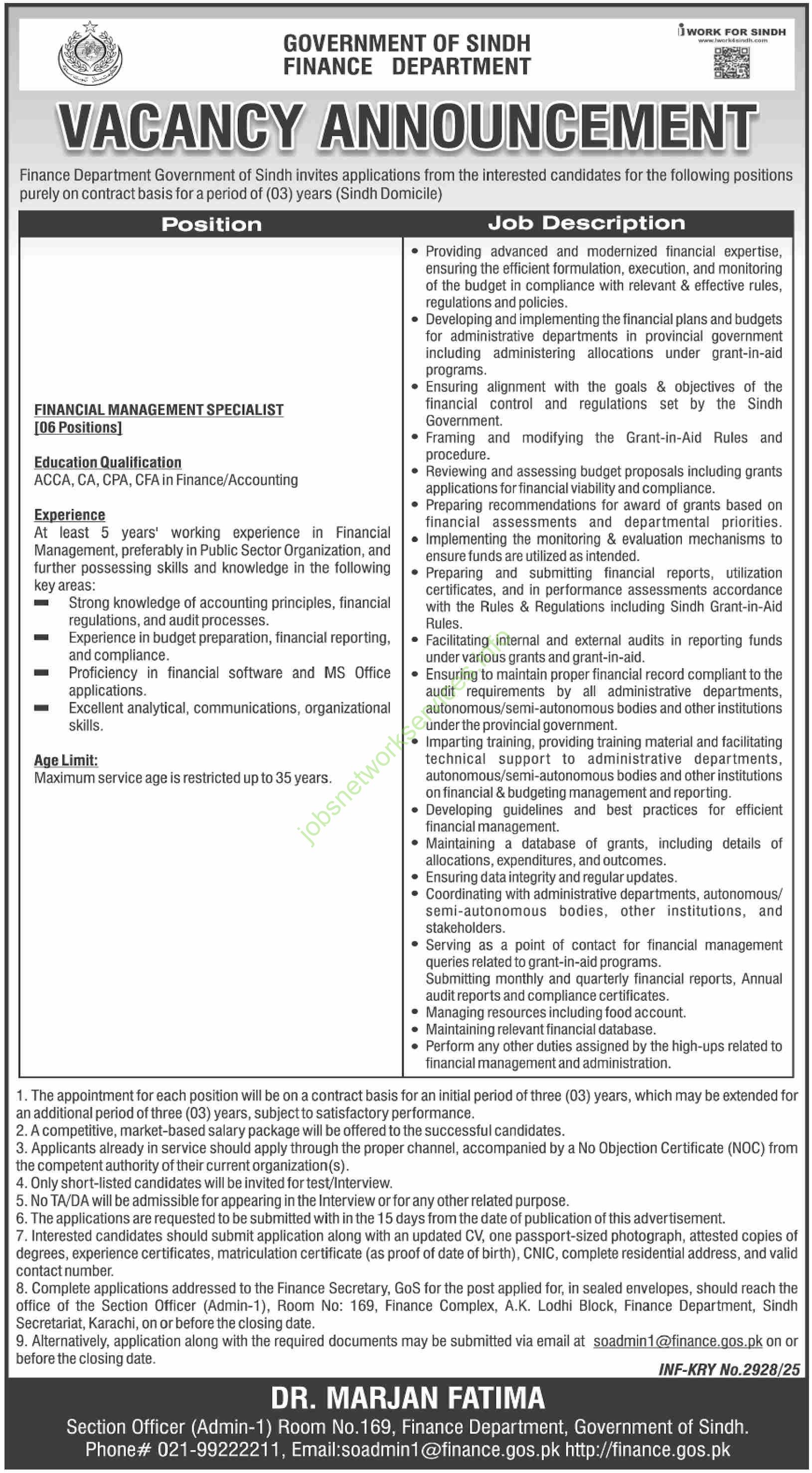 Government of Sindh Finance Department Jobs 2025