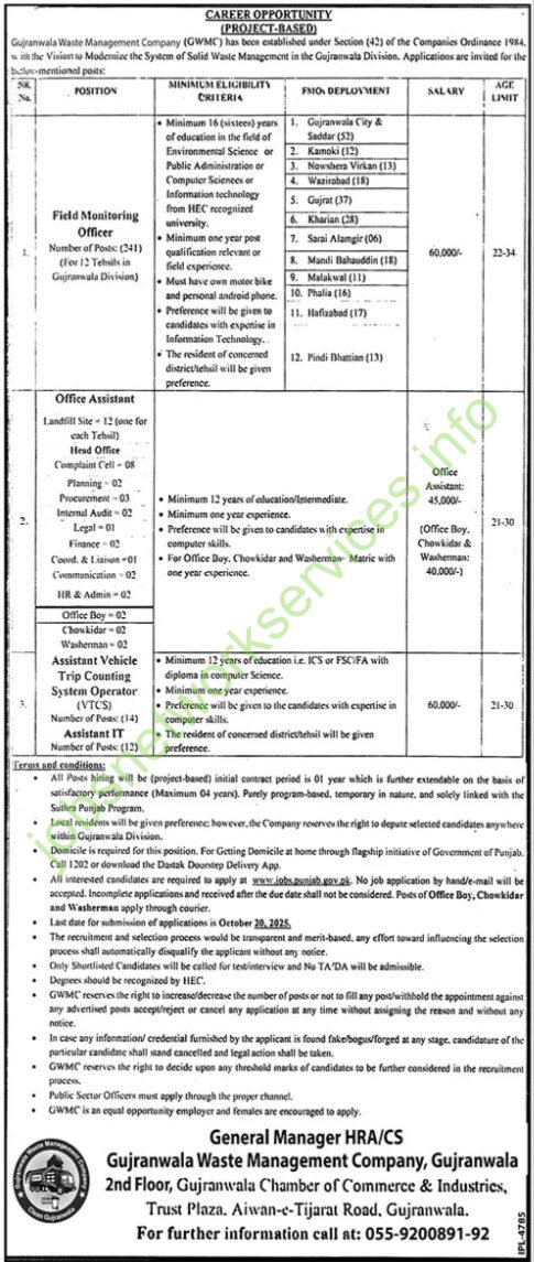 Gujranwala Waste Management Company GWMC Jobs 2025