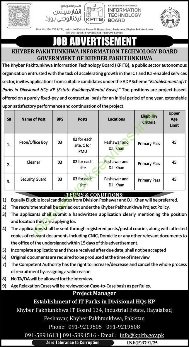 KPK Information Technology Board Peshawar Jobs 2025