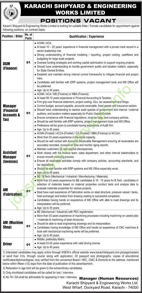 Karachi Shipyard & Engineering Works Karachi New Jobs 2025