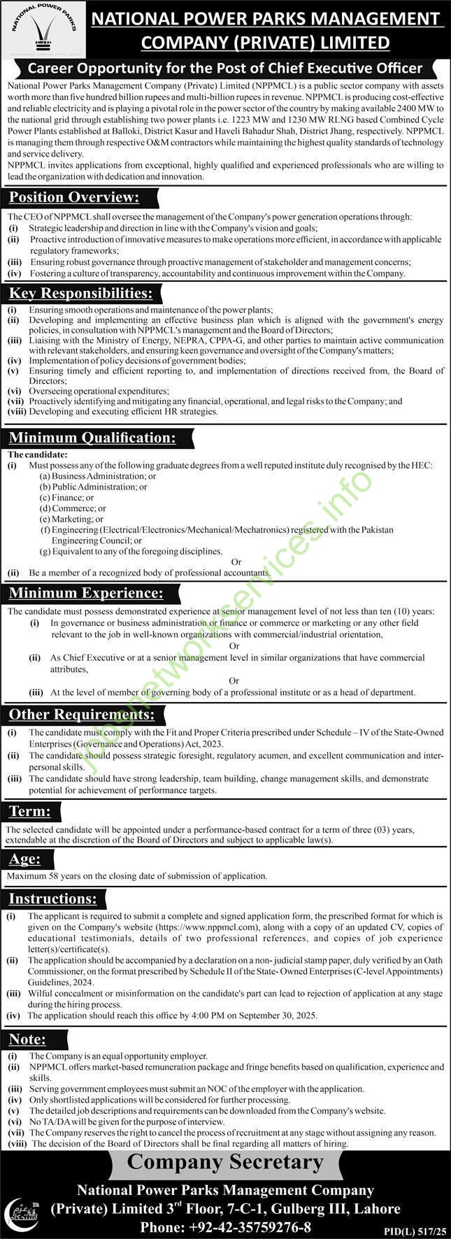 National Power Parks Management Company Private Limited NPPMCL Jobs 2025