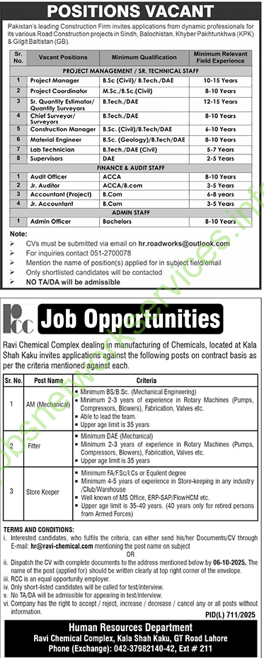 Pakistan's Leading Construction Firm Jobs 2025