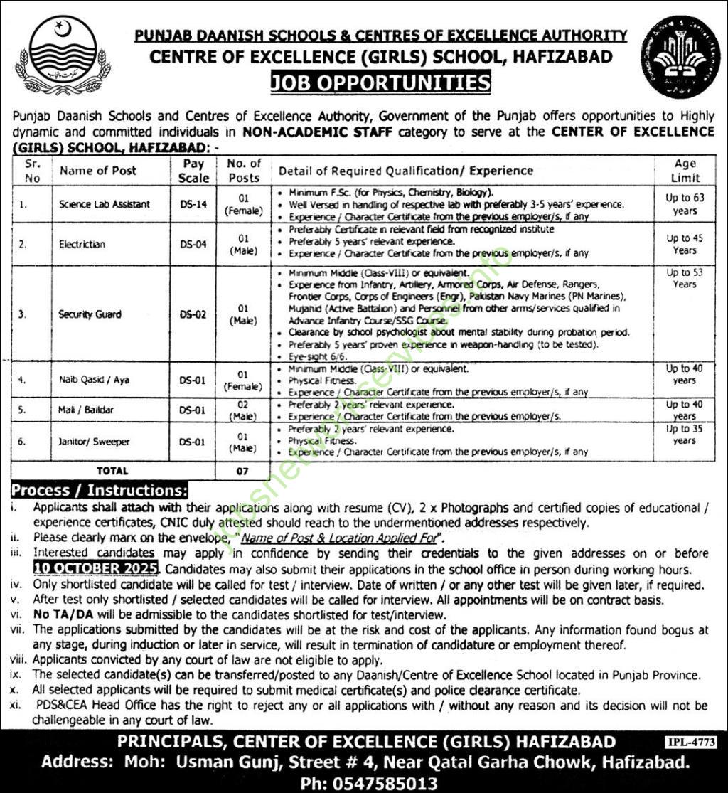 Punjab Daanish Schools Hafizabad Jobs 2025