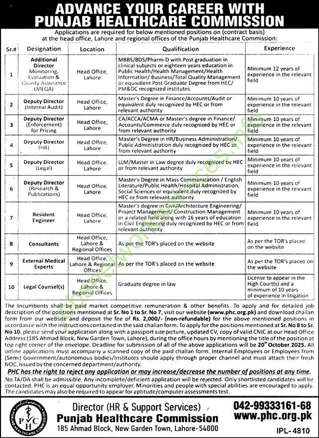 Punjab Healthcare Commission New Jobs 2025 Apply Online
