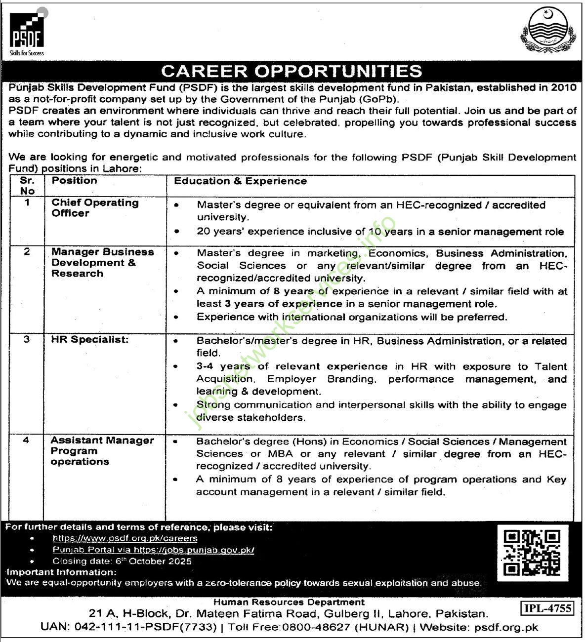 Punjab Skill Development Fund New Jobs 2025 Latest PSDF Jobs