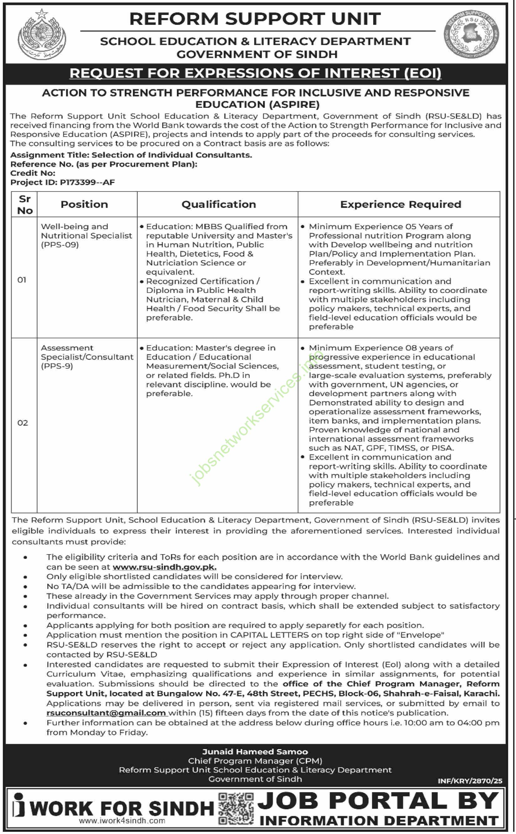 School Education & Literacy Department Government of Sindh Jobs 2025