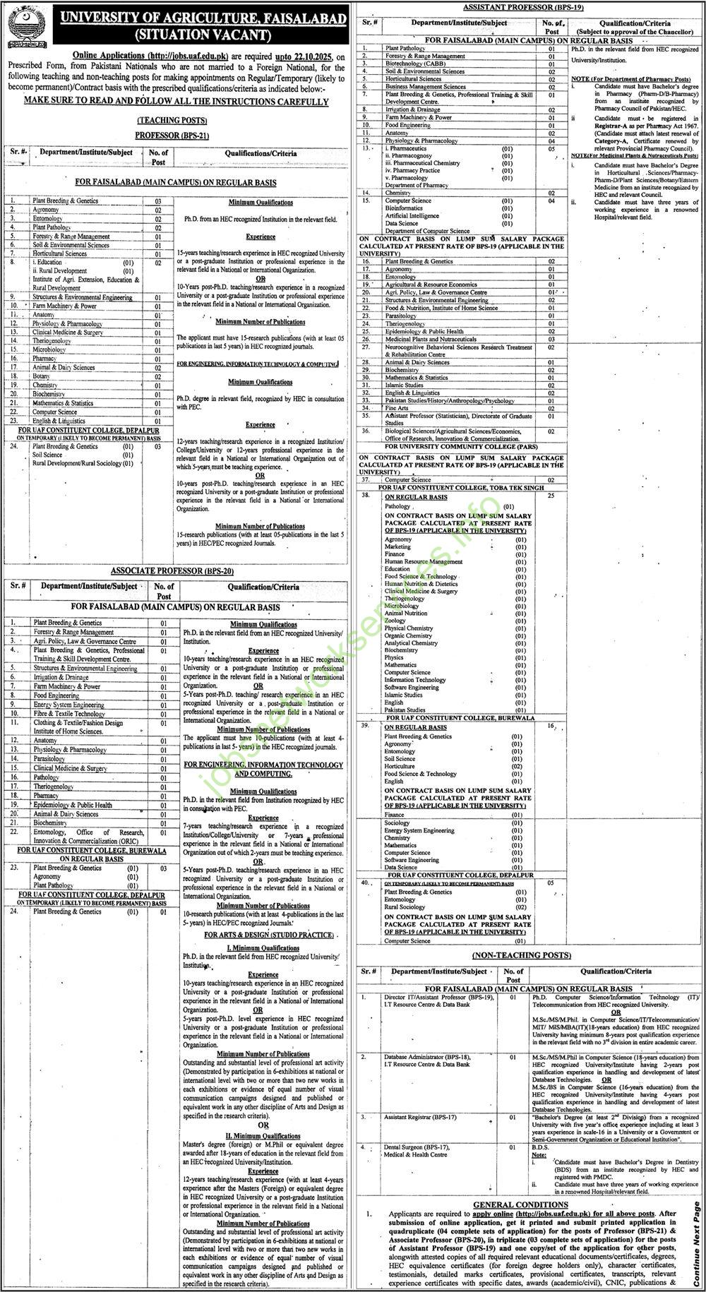 University of Agriculture Faisalabad Jobs 2025 Latest UAF Jobs Online Apply