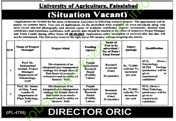 University of Agriculture Faisalabad UAF Jobs 2025