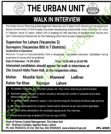 Urban Sector Planning & Management Services Unit Urban Unit Jobs 2025