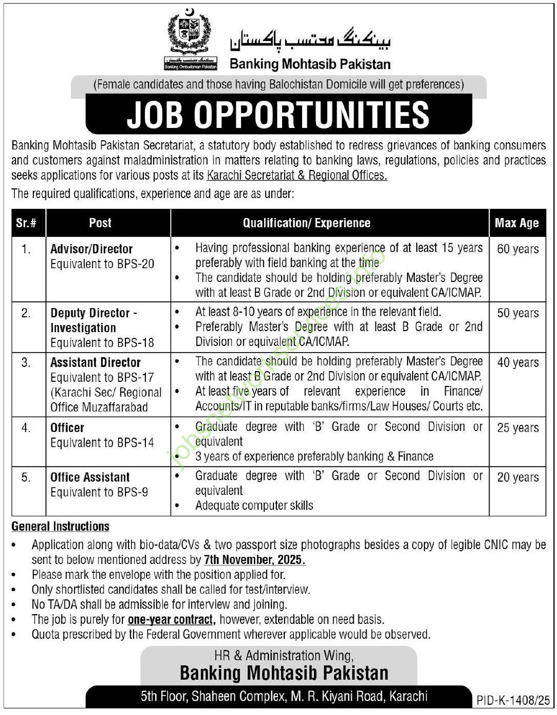 Banking Mohtasib Pakistan Jobs 2025 Apply Online