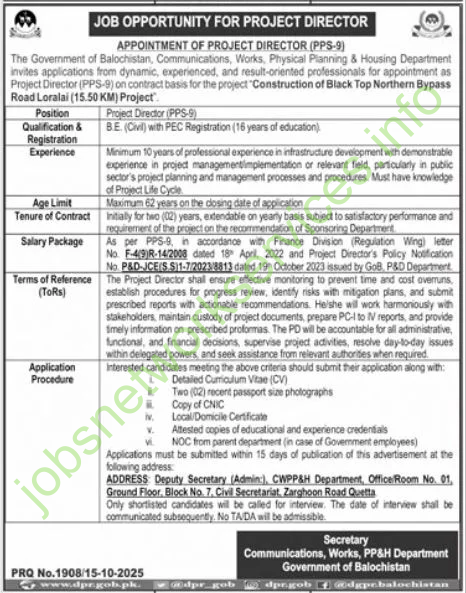 Communication Works CWPP&H Department Balochistan Jobs 2025
