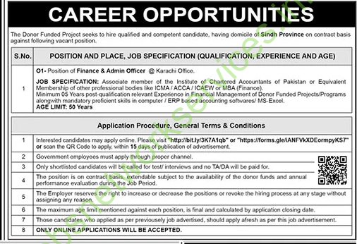 Donor Funded Project Sindh Jobs 2025