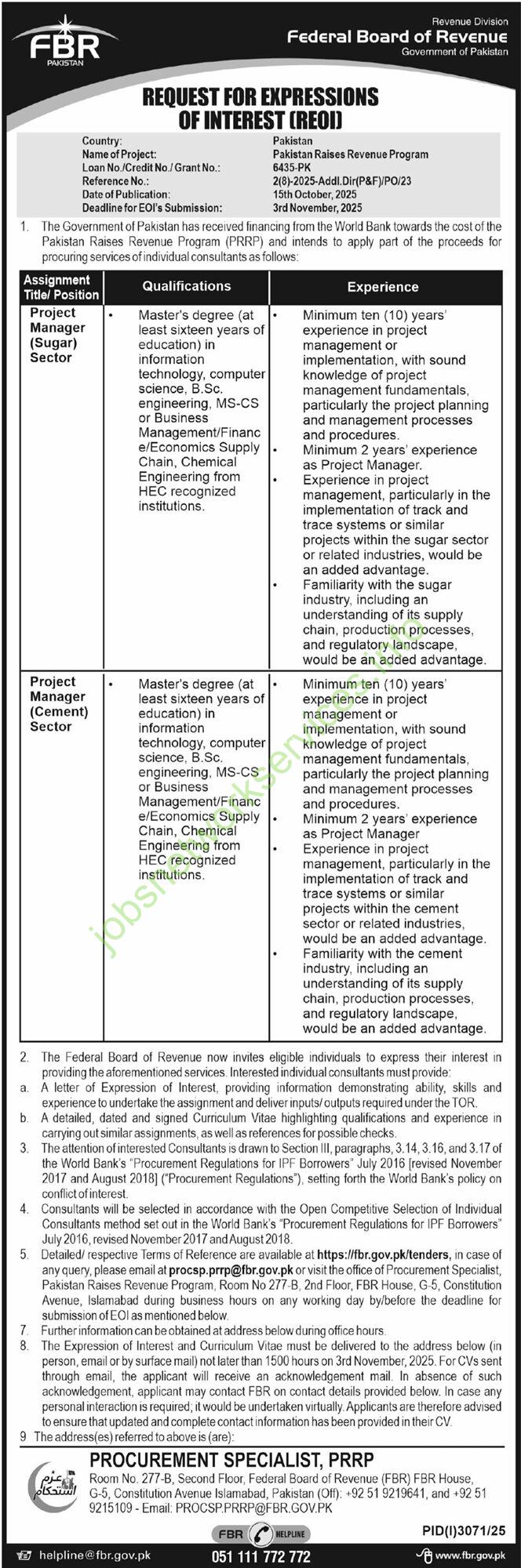 Federal Board of Revenue FBR Jobs 2025 Apply Online