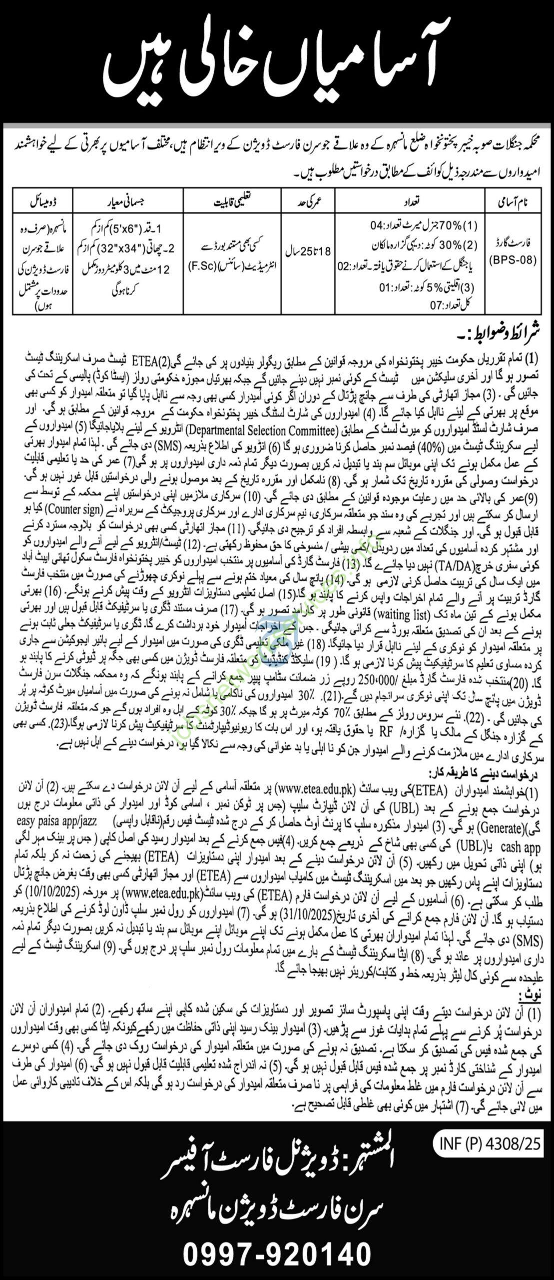Forest Department KPK New Jobs 2025