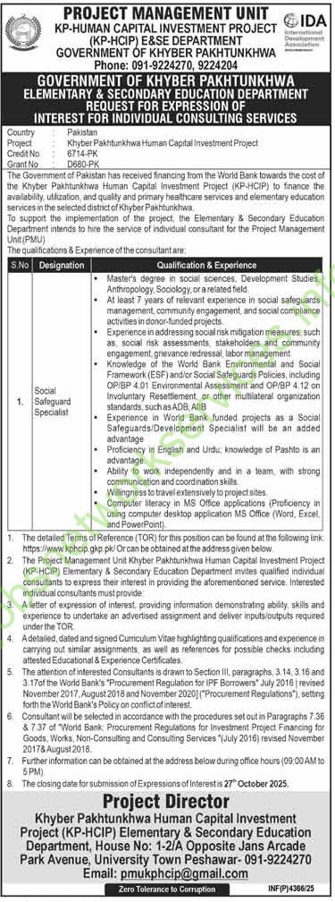 KPK Elementary & Secondary Education Department Jobs 2025