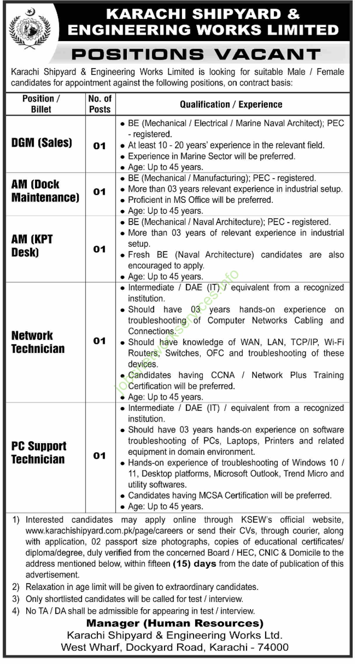 Karachi Shipyard & Engineering Works Limited KSEW Jobs 2025