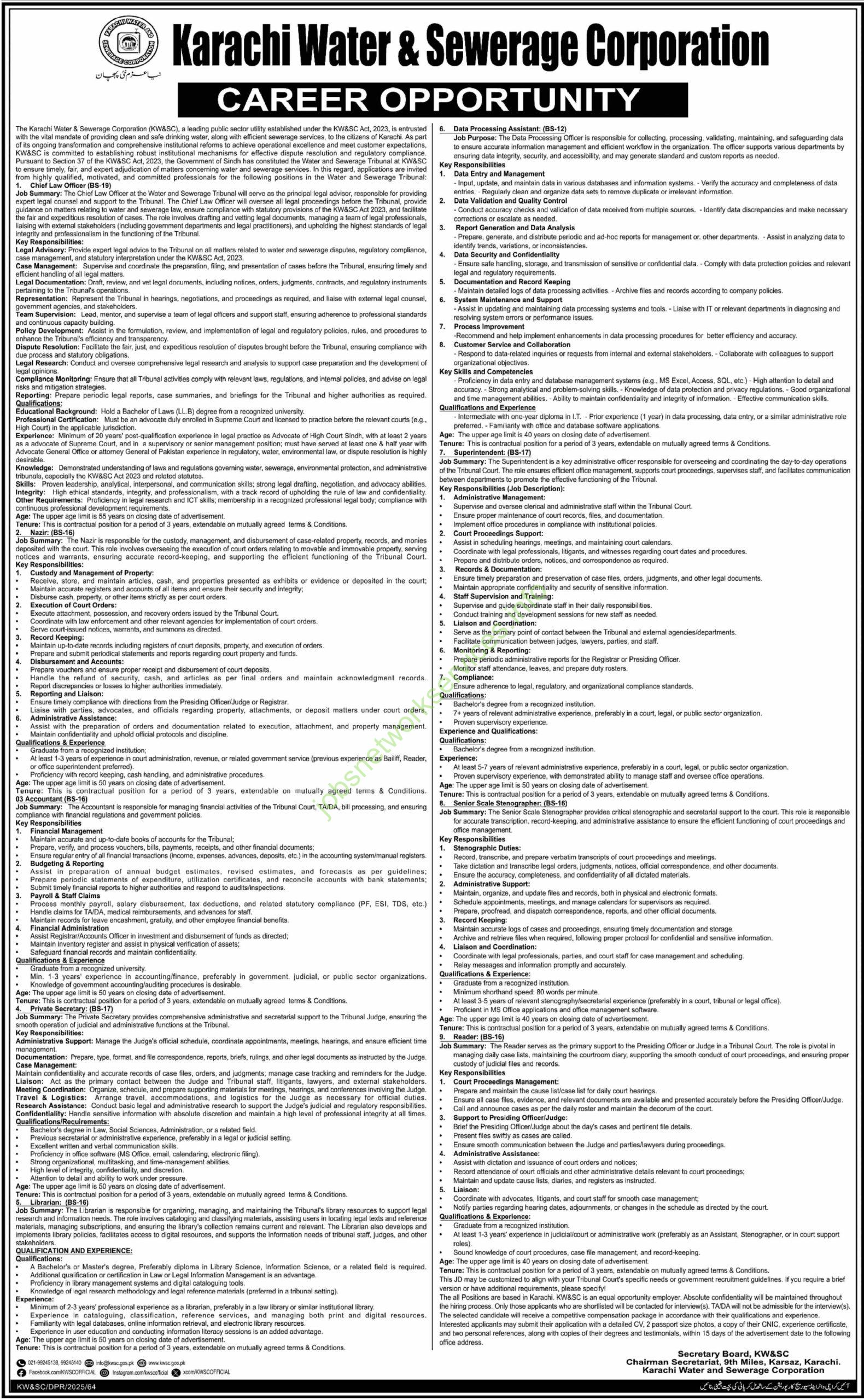 Karachi Water & Sewerage Corporation Jobs 2025 Latest